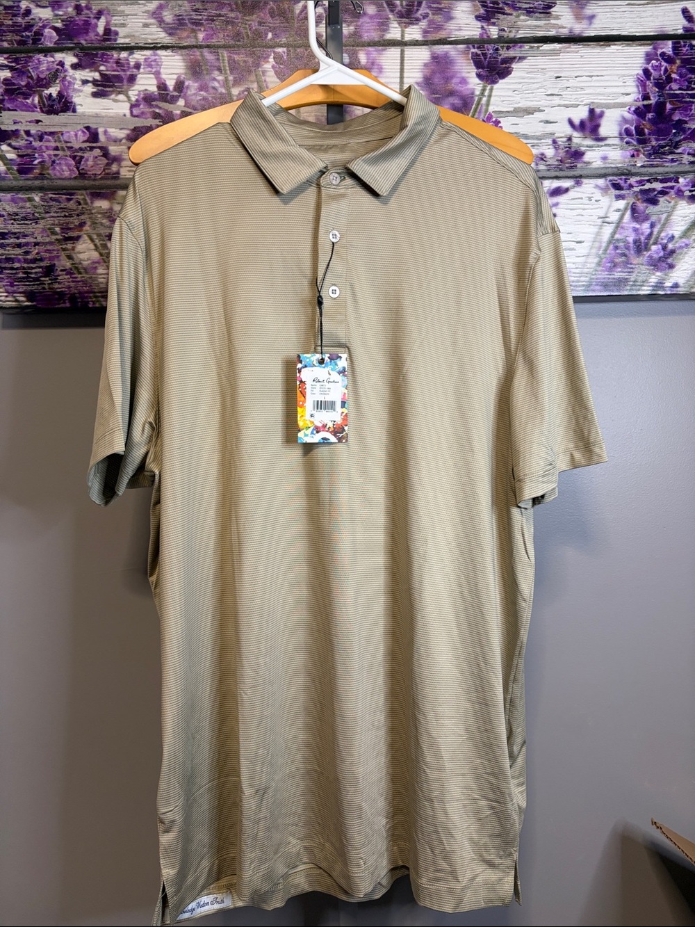 Men's Robert Graham Short Sleeve Polo Shirt in Light Khaki Size L NWT